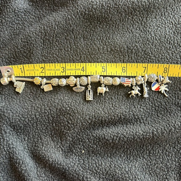 Pandora 20 Charm 925 Sterling Travel Theme USA Ship Airplane 8Hanging 8"Bracelet - Picture 2 of 9